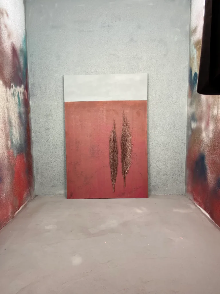 CANVAS AND PAINTED PAMPAS GRASS LEAF